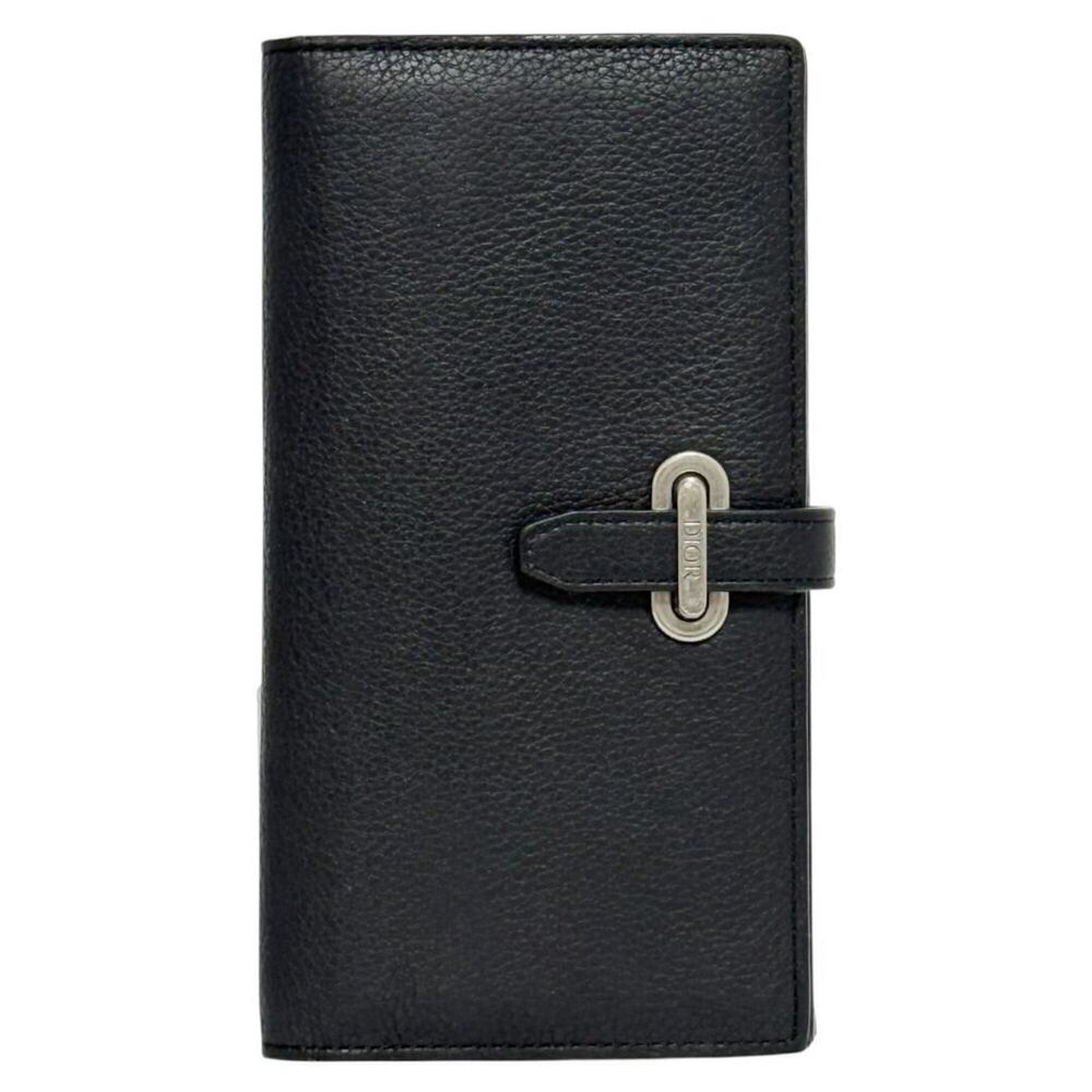 Christian Dior Dior Men's Normandy Long Wallet, Vertical Bi-fold, Leather, Black